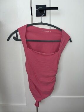 Abercrombie & Fitch Rose-Pink Square Neck ruched bodysuit